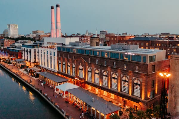 Plant Riverside District restored 1912 power plant with rooftop bar overlooking Savannah River