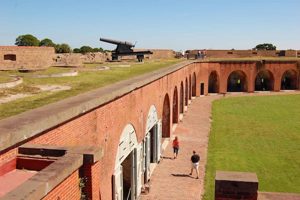 Fort Pulaski National Monument Civil War era brick fortress with moat and historic gun batteries on Cockspur Island