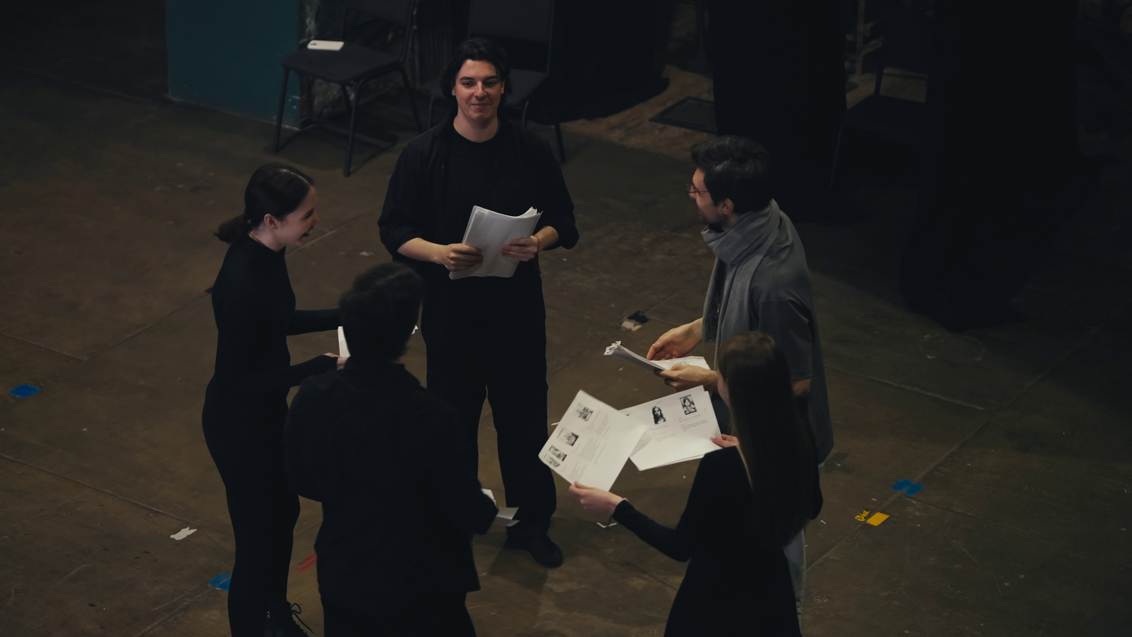Students in rehearsal circle during New Oak Theatre work-study program