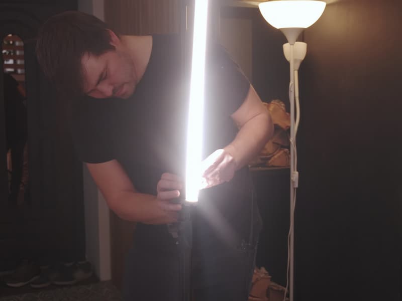 Technicians experimenting with lighting for innovative storytelling