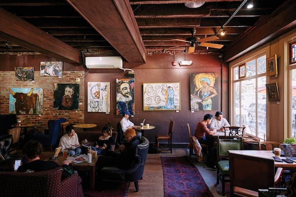 Gallery Espresso artisan cafe with contemporary art exhibitions and emerging local artist showcases